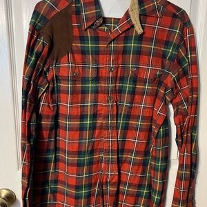 SOLD Polo Ralph Lauren plaid shirt with suede shoulder patch- S